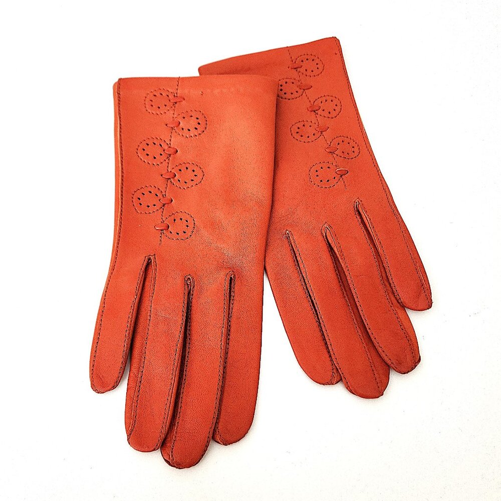 Vintage embroidered orange leather gloves